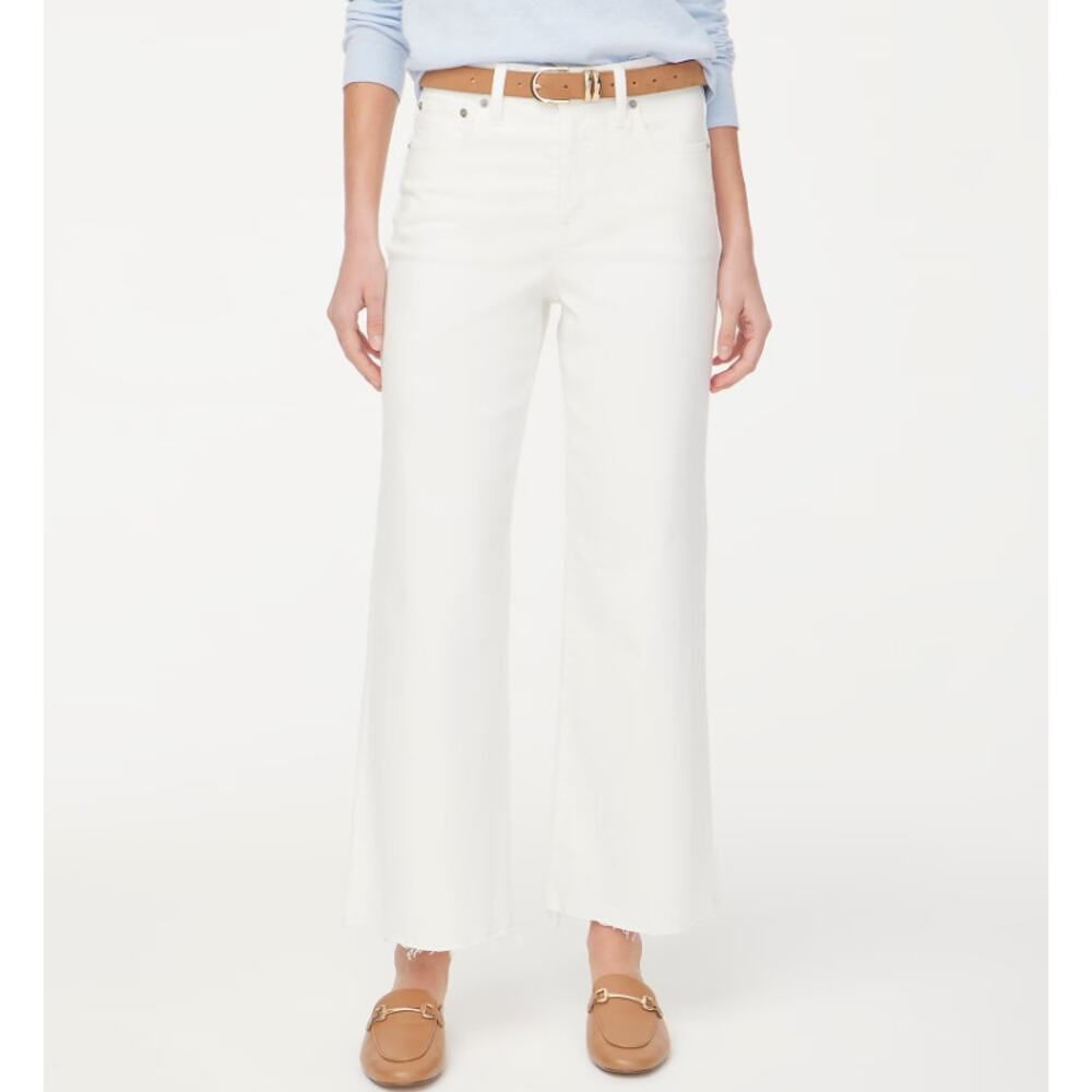J.Crew Wide-Leg Cropped Jean WMNS 35 White Denim Hi-Rise All-Day Stretch Raw Hem